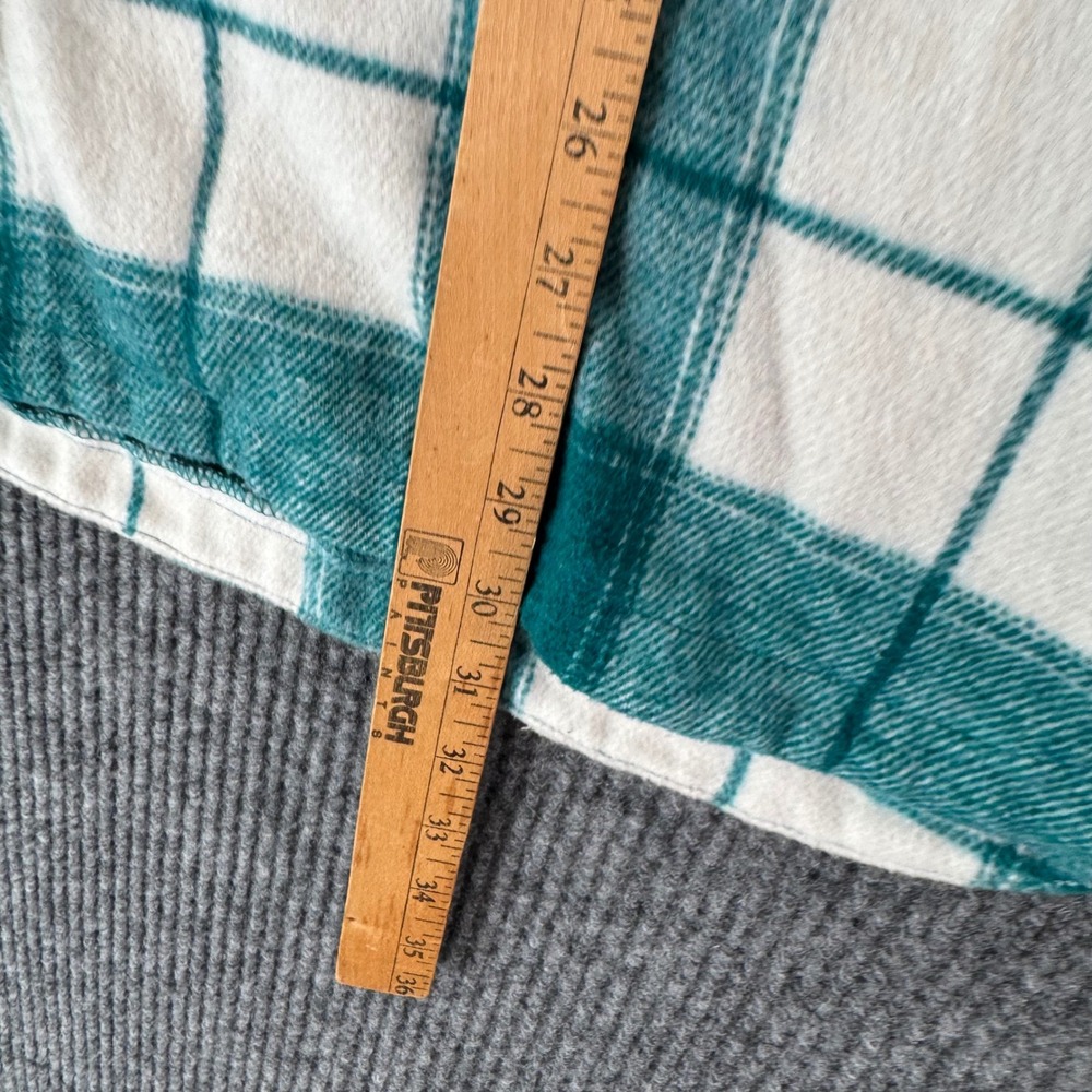 Women L Plaid Flannel Shacket Green White Oversized Button Up Grunge Cottagecore - Picture 7 of 9